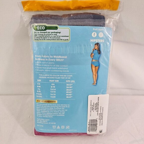 Fruit of The Loom 6-Pack Multi-Color Cotton Hipster Panties – Size 2X(9) NWT - Picture 9 of 9